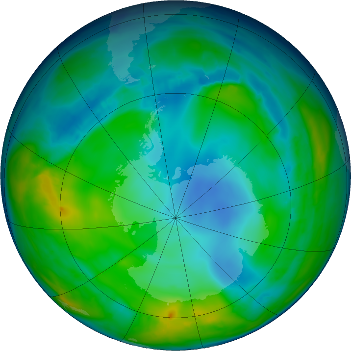 Antarctic ozone map for 23 May 2016